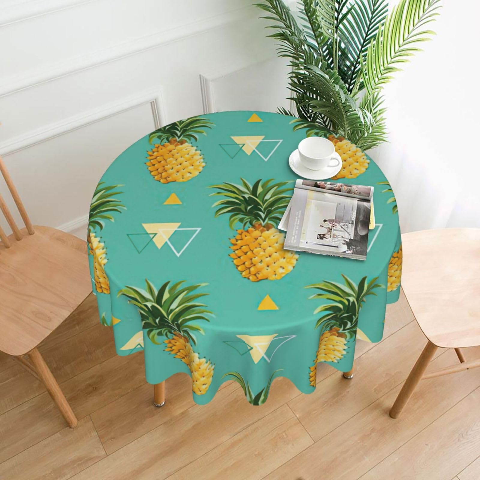 SDEGTHO Tropical Fruit Pineapple Print Modern Retro Round Tablecloth 60in Polyester Fabric Cover for Party Dining Table Washable