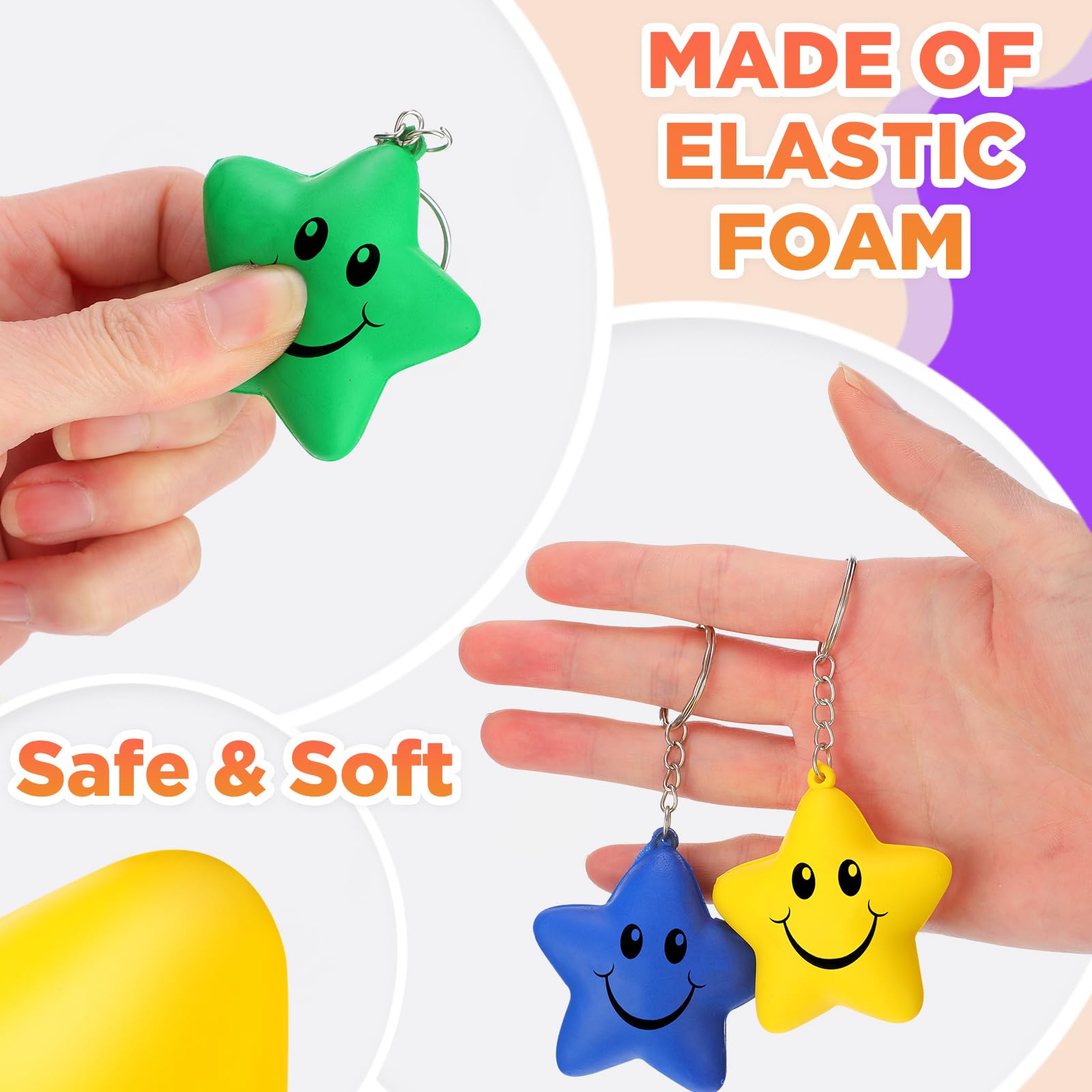 24 Pcs Star Stress Ball Keychains - Smile Face Foam Balls For Classroom Rewards & Party Favors