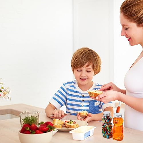 Miniatura 7 de Mifoci 36 botellas de plástico de 8 onzas con forma de oso de miel, recipiente de miel transparente con tapa superior de rosca, botella de miel,