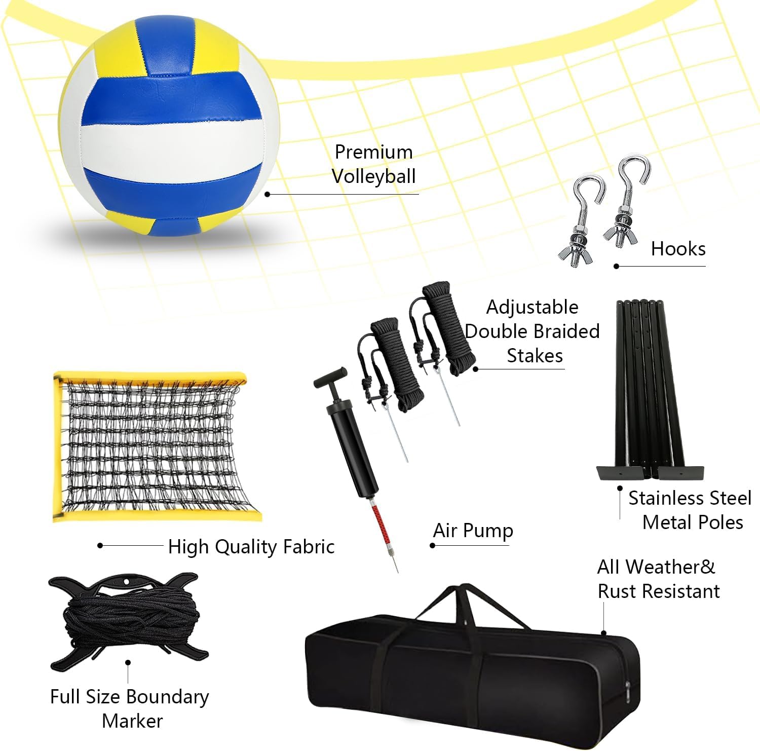 Volleybalnetset, 9,5 m x 1 m, beachvolleybalset, opvouwbare