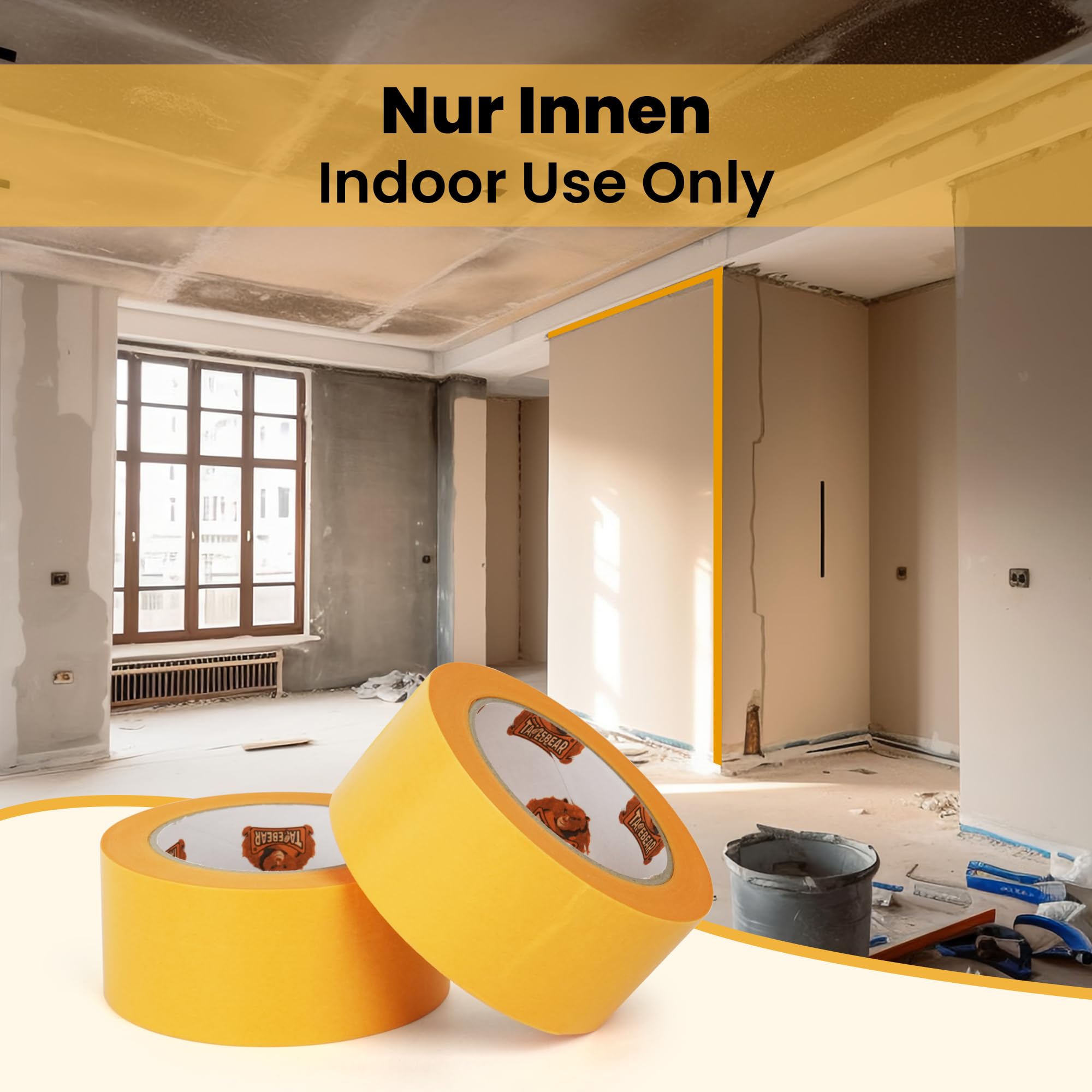 TAPEBEAR Nastro per Mascheratura 50m x 50mm, Nastro Adesivo per Pittura per Precise Verniciatura, Nastro di Carta Washi per Uso Interno, Rimozione senza Residui per 5 Giorni, 5 Rotoli