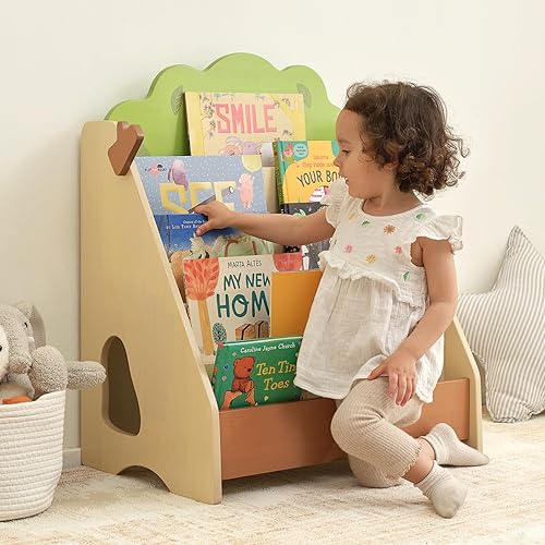 Miniatura 8 de OOOK Estantería Montessori para niños, estantería de pino de primera calidad, estantería frontal para guardería, sala de juegos, aula