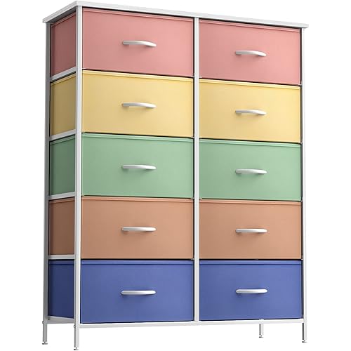Sorbus Kids Dresser with 10 Drawers - Storage Unit Organizer Chest for Clothes - Bedroom, Kids Room, Nursery, & Closet - Steel Frame, Wood Top & Handles, and Easy Pull Fabric Bins