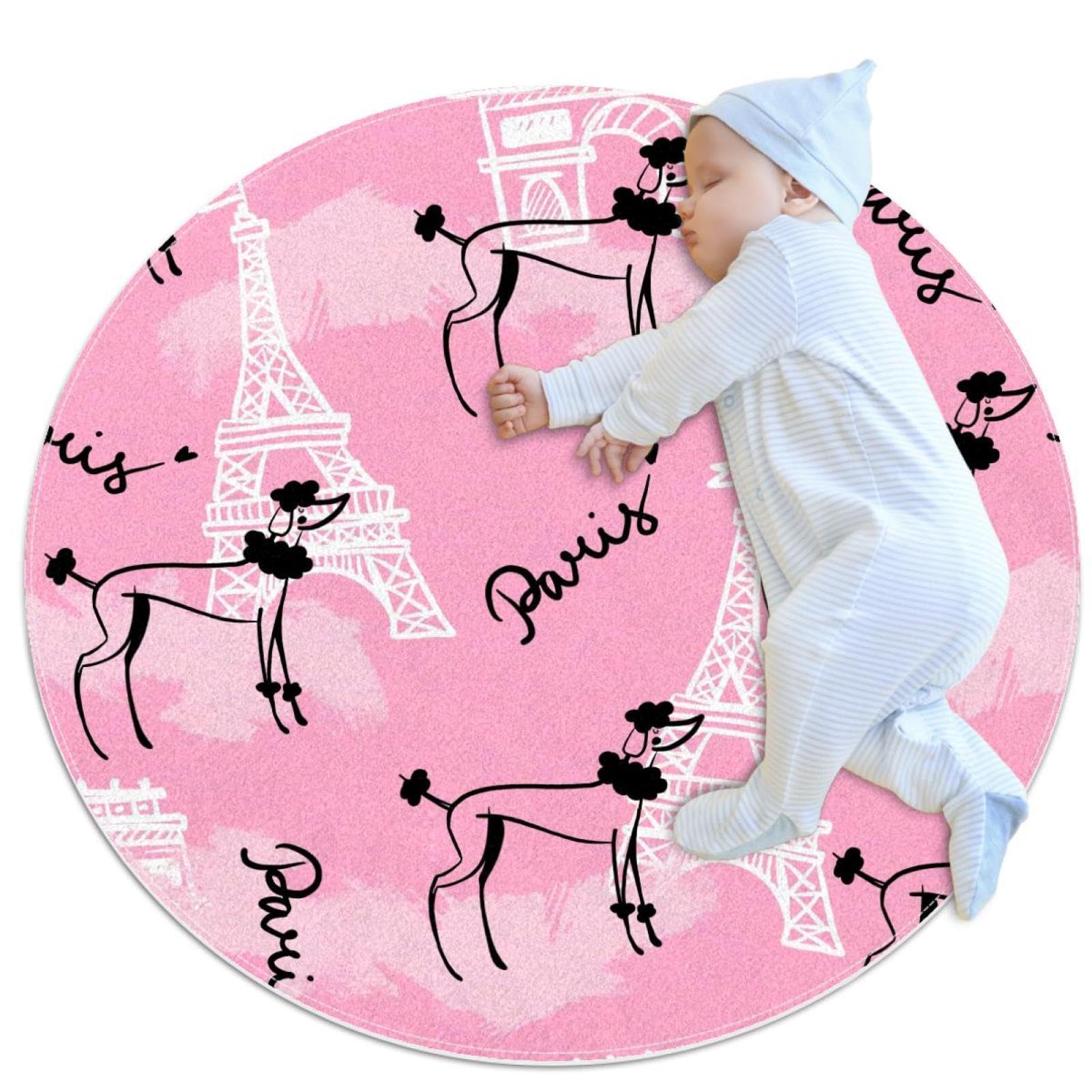 Tapis de salle de bain antidérapant et rond de 1m avec motif caniche pour sécuriser votre douche
