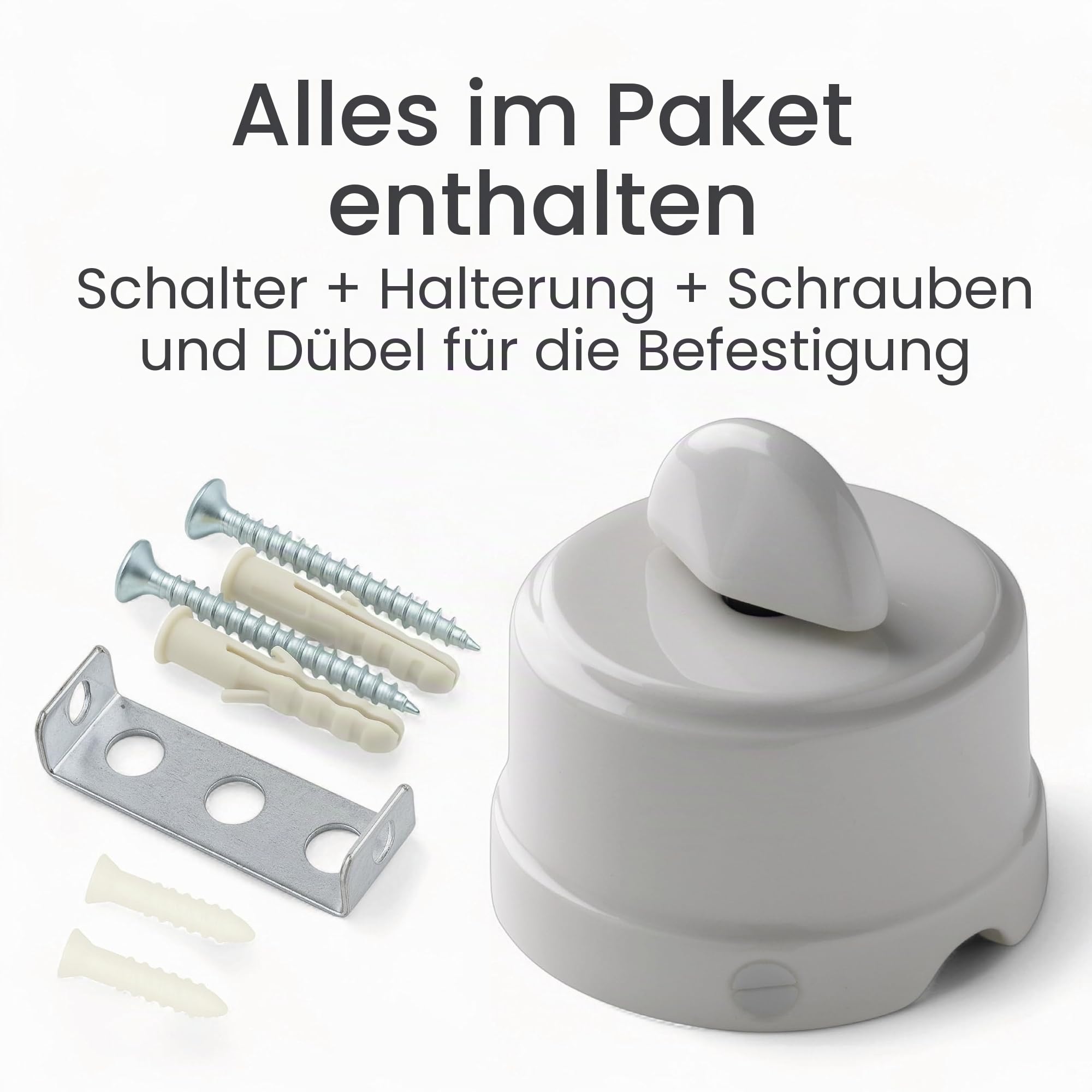 BELLE ÉPOQUE Vintage Ausschalter aus hochwertigem handgefertigtem Porzellan in Hochglanz-Weiß (ohne Kabel)