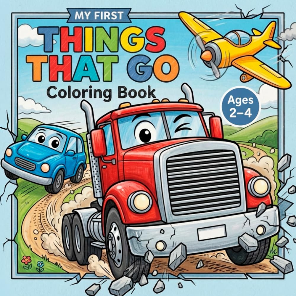 My First Things That Go Coloring Book: 50 Easy Vehicle Coloring Pages for Toddlers Ages 2-4 | Cars, Trucks, Tractors, Trains, Planes & More