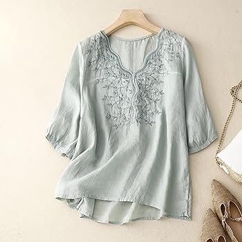 Amazon.com: Women's Floral Embroidery Shirts 3/4 Sleeve Round Neck Amazon.com: Women's Floral Embroidery Shirts 3/4 Sleeve Round Neck