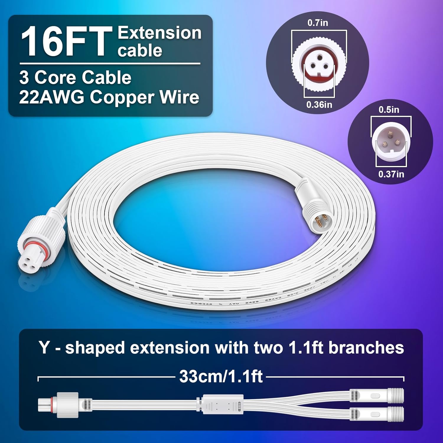 iGreely 16ft Extension Cable for Govee Permanent Outdoor Lights, Waterproof Extension Cord Compatible with Govee H705A H705B H705C H706A H706B H706C White