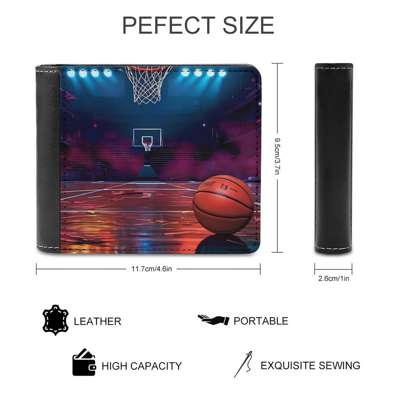 Basketball Sports Funny Men's Slim Bifold Wallet with Multiple Card Slots Front Pocket Purse