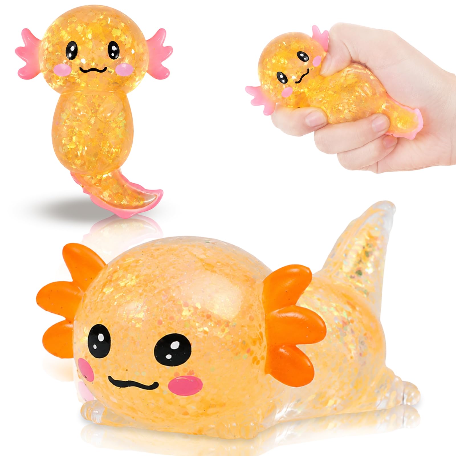 2Pcs Axolotl Squishy, Orange Colour, Two Piece Set for Desk or Travel, Sugar Squishy Collection ﻿