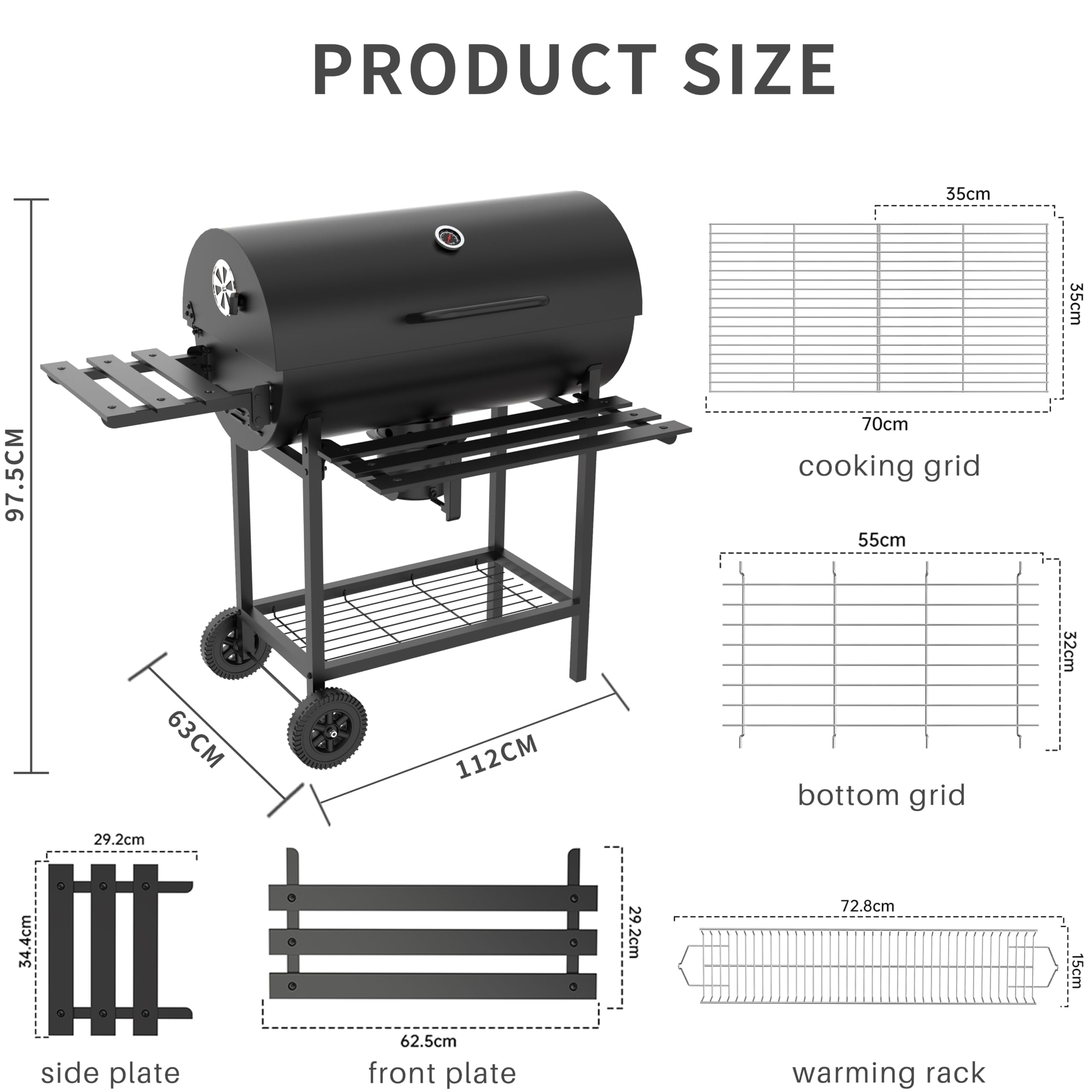 TEENO Barbacoa Carbon, con Parrilla de Cocina XXL con Dos Estantes, Ventilación Ajustable, Bola de Parrilla,parrilla de Carbón de Madera Portátil (con Tapa De Paño)