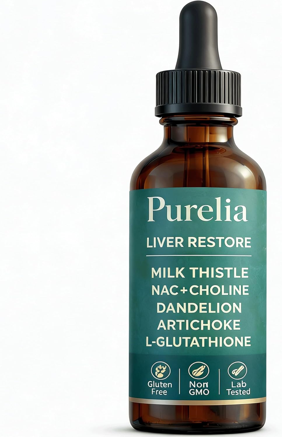 Purelia Liver Restore Drops – with Milk Thistle, Dandelion, Glutathione, Artichoke, Turmeric, & Astragalus | Non-GMO, Gluten Free