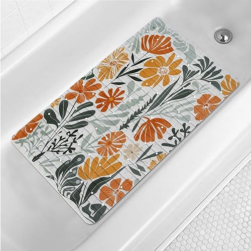 Miniatura 15 de Tapete antideslizante para bañera con hojas de palmera, 15 x 27 pulgadas, con agujeros de drenaje, ventosas, lavable, botánico, Monstera