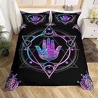 Vista 28 de Juego de funda de edredón de nido de abeja, tamaño Queen, con estampado geométrico hexagonal geométrico, juego de ropa de cama de luces de neón