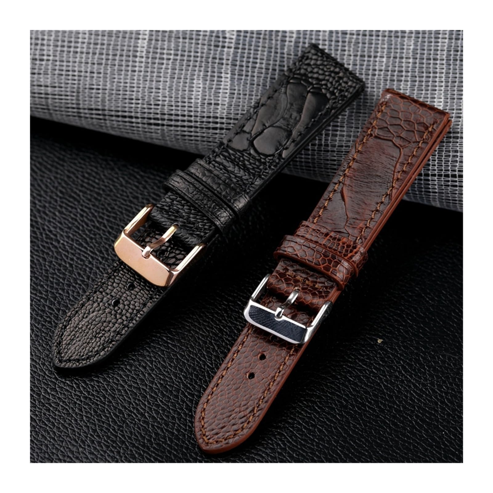 Cinturino in pelle fatto a mano, bracciale in pelle stile vintage da 18-22 mm, marrone e nero