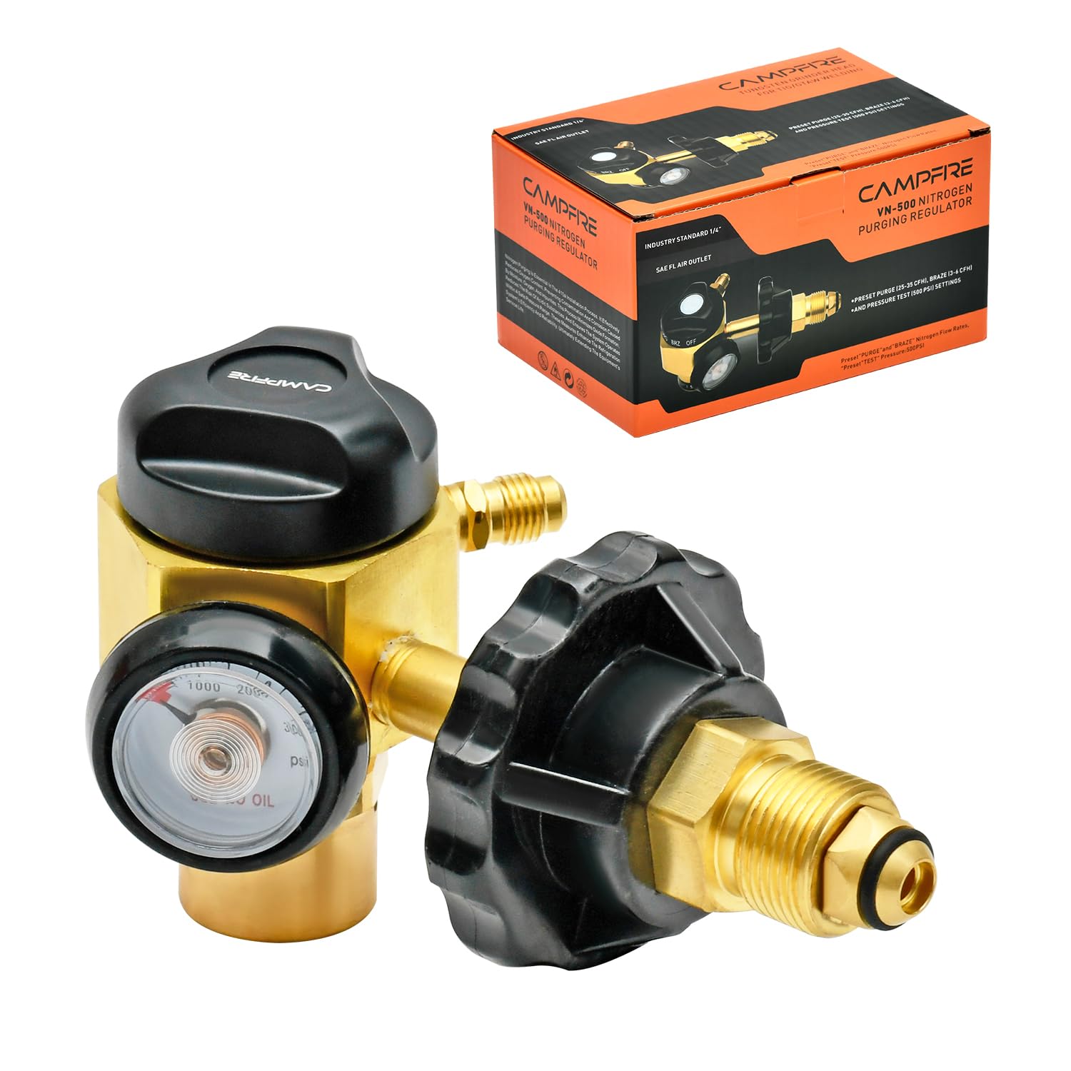 CAMPFIRE Regulador de purga de nitrógeno VN-500 con presión de prueba de 500 psi, soporta modo de soldadura, purga y prueba
