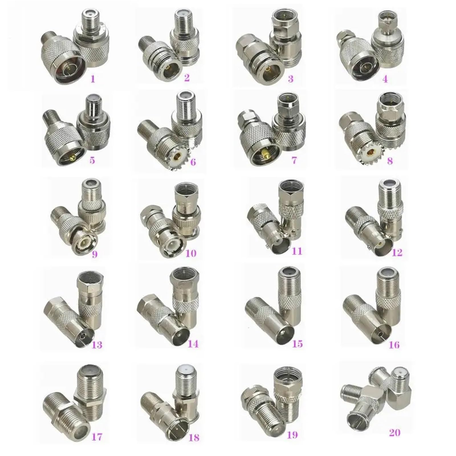 1 connettore adattatore coassiale da F TV a N/UHF SO239 PL259 BNC PAL DVB-T maschio e jack femmina (N F a F M)