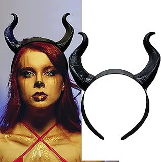 AUOCATTAIL Devil Horns Headband Handmade Gothic Black Horn Hair Hoop for Halloween Dress Up Party
