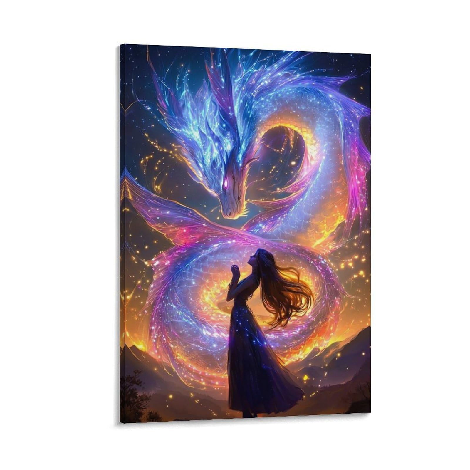 DHBANEIOK Fantasy Dragon Encounter Wall Decor Poster Giclee Canvas Prints Modern Wall Art Picture Wall Hanging for Living Room Home Decorations 24x36inch(60x90cm)