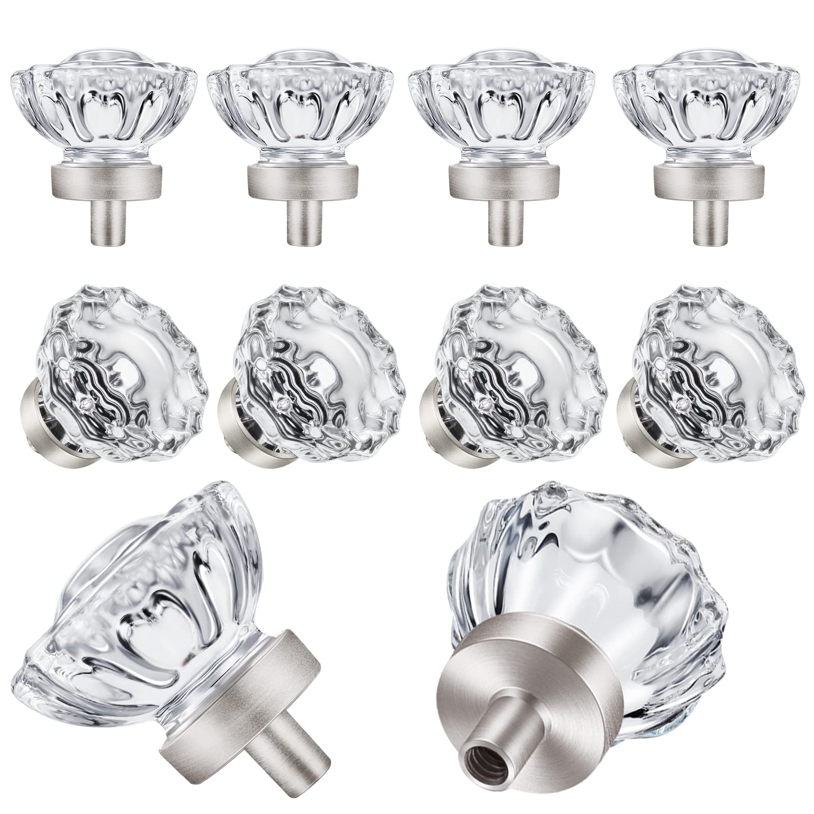 8 Pack Brushed Nickel Cabinet knobs, Glass Cabinet Knobs and Pulls, Vintage Crystal Knobs for Dresser Drawer