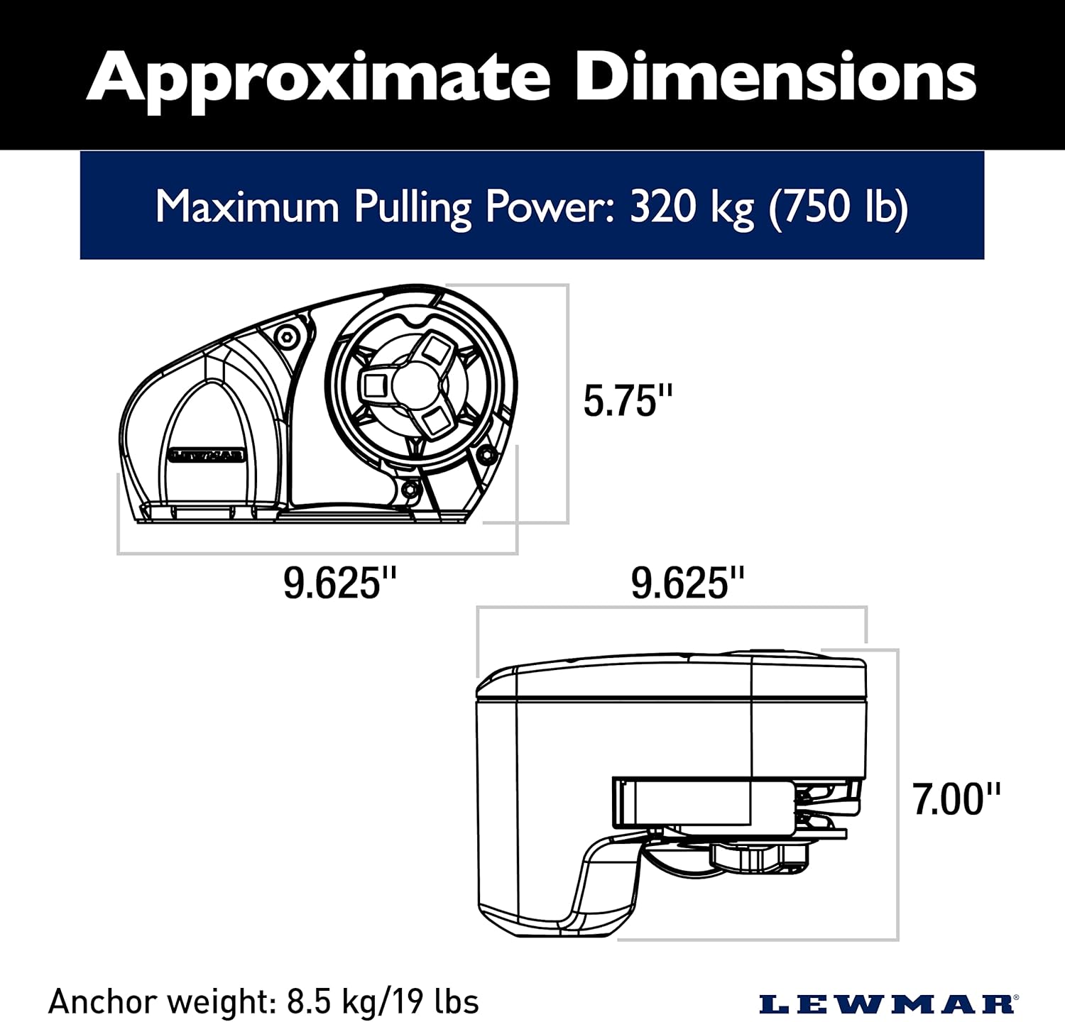 Lewmar 12V/700-Watt Pro-Series Gypsy with 316 Stainless Steel for Boats 20'-38' with 1/4" G4 Chain, Max Pull 700 lbs. - 2020201157