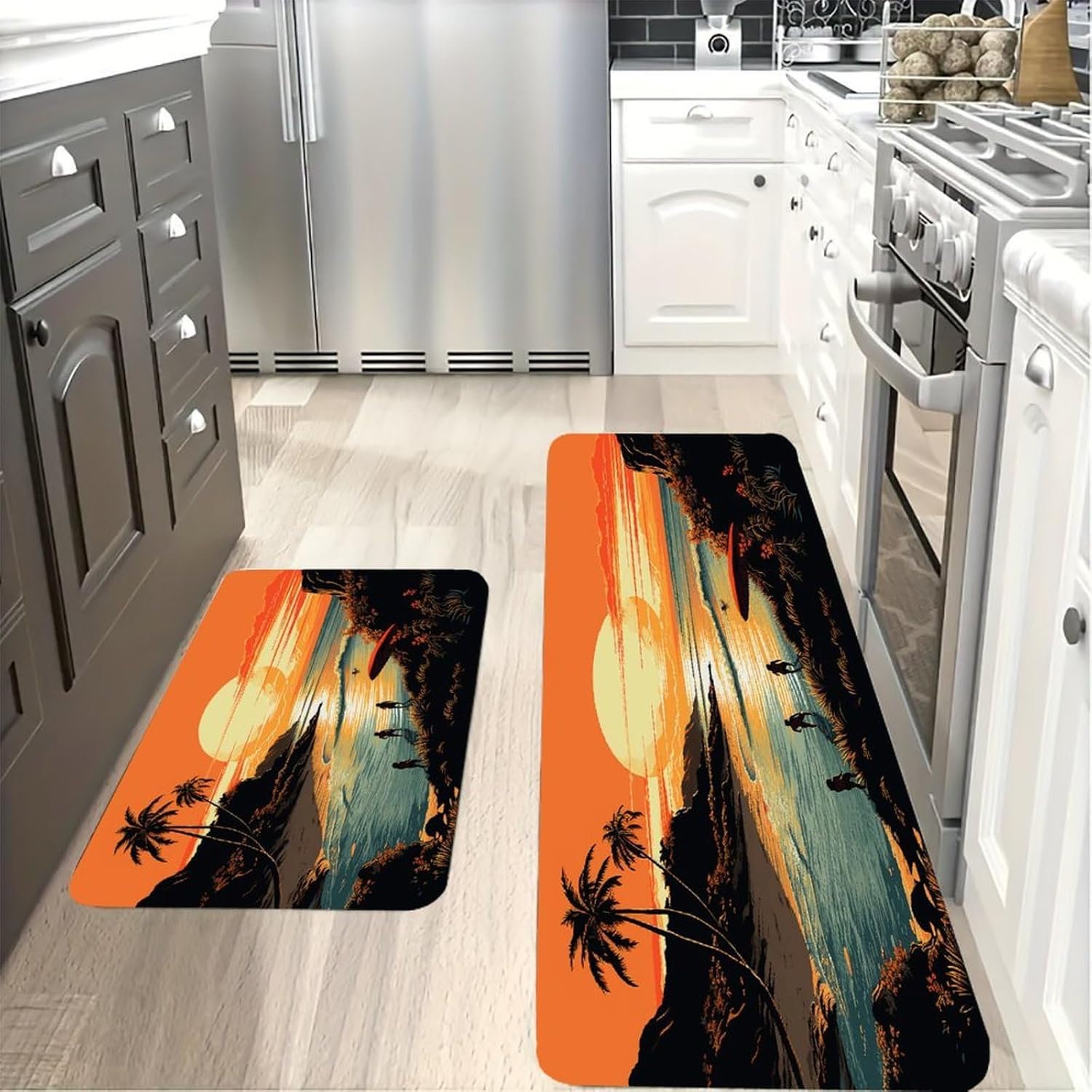 Original Poster for Endless Summer Kitchen Mat Washable Non Slip Rugs Soft Kitchen Mats for Floor Set of 2 PCS Cushioned Absorbent Runner Standing Rugs for Home Sink Laundry Office