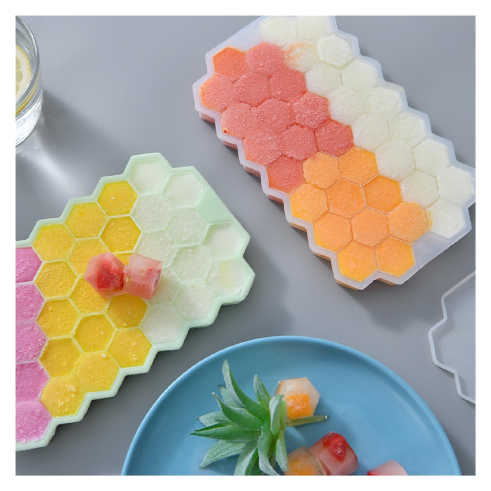 Vassoio per cubetti di Ghiaccio Vassoio in Silicone a Forma di Nido d'Ape Stampo in Silicone con coperchi per Gelato Party Whisky Cocktail Bevanda Fredda (Color : Pink)