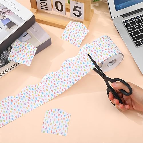 Miniatura 4 de Zonon Bordes de tablón de anuncios de 65 pies, diseño de lunares blancos y negros, bordes decorativos, rectos, festoneados, ondulados, enrollados,