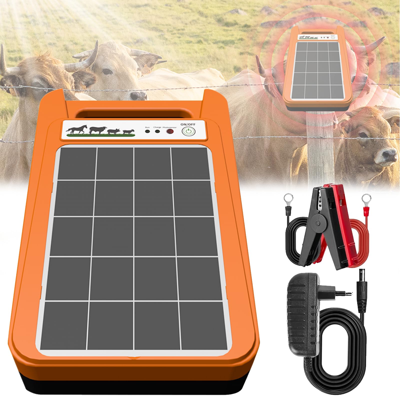 Cercas Eléctricas, Energizador Solar Para Cercas Eléctricas 8Kv 0.2J Energizador Para Cercas Eléctricas 1.5Km Para Aves Corral Panel Solar 3W Batería Litio 10400Mah IP55 Resistente Intemperie