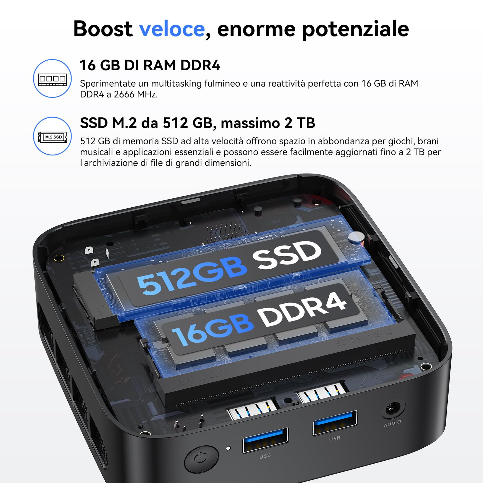Huidun H50 Mini PC W-11 Pro, Intel Twin Lake N150 (N100/N97 aggiornato), 16 GB di RAM 512 GB di SSD Mini Computer, 4K@60Hz UHD, WiFi 6, BT 5.2, USB/HDMI/DP per lavoro/casa/scuola