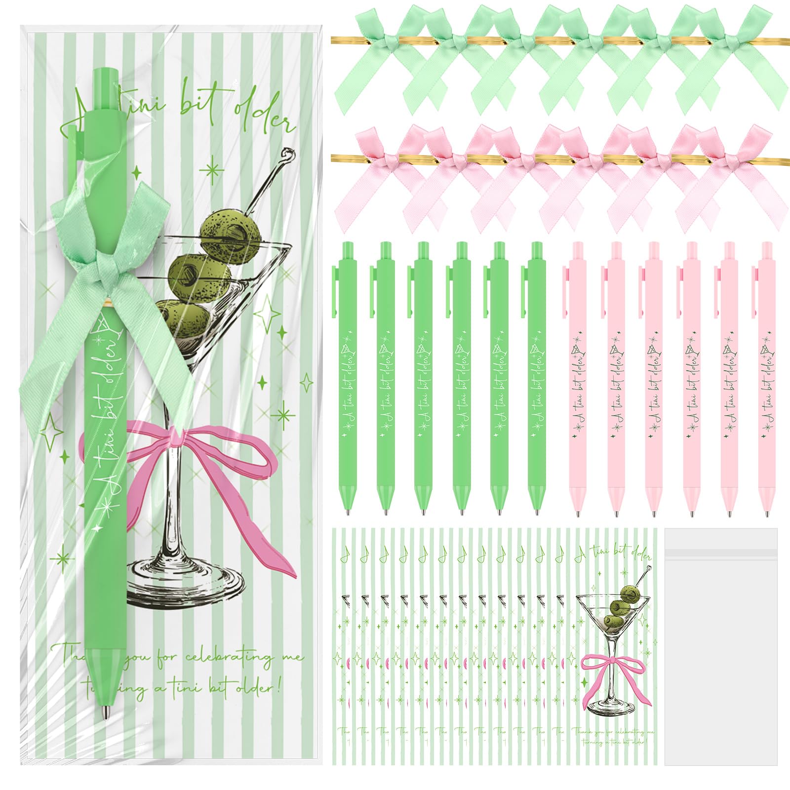 Sinload 30 Sets A Tini Bit Older Party Favors Bulk Ballpoint Pens Bookmarks and Bow ties Martini Margarita 21st Birthday Cocktail Fiesta Bachelorette
