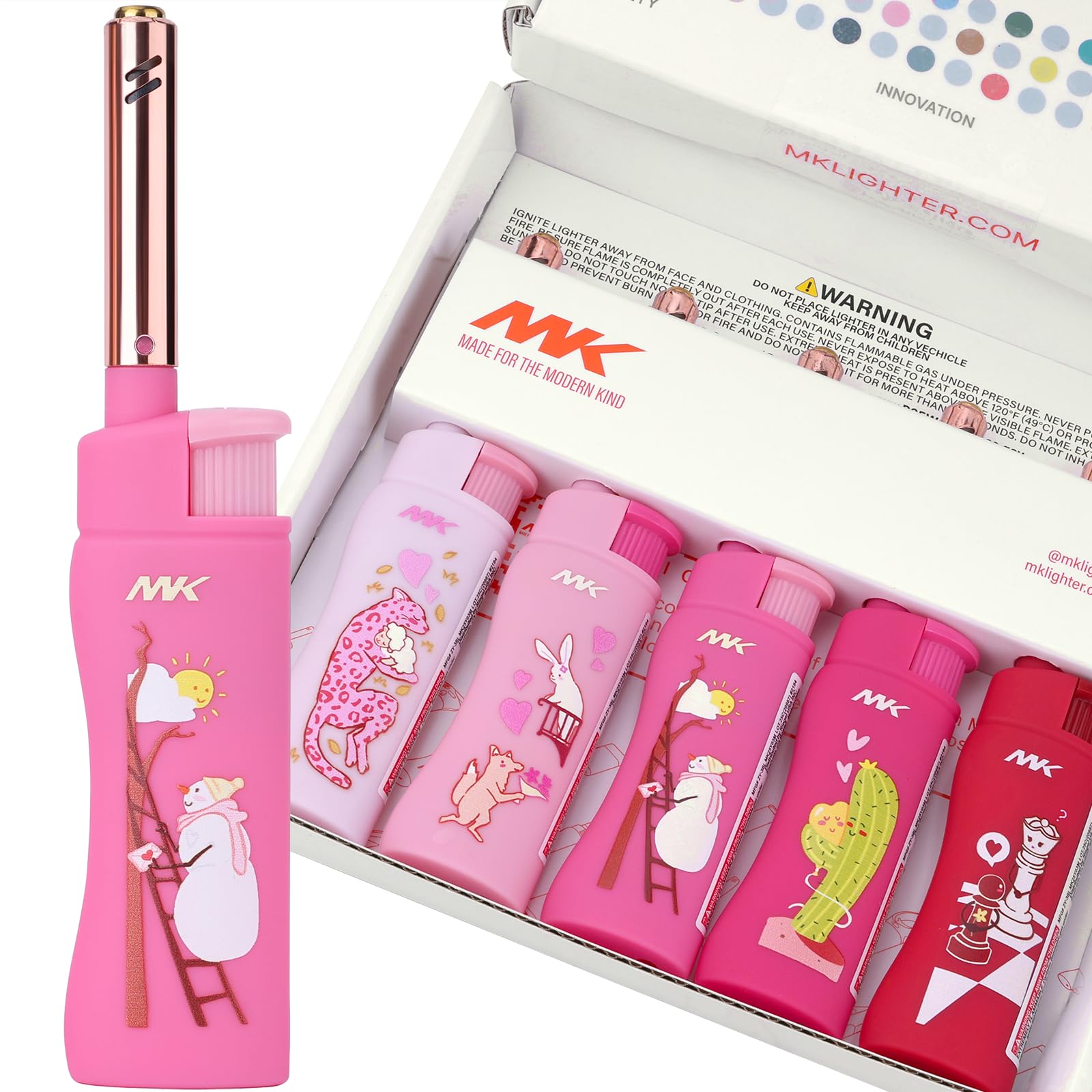 MK Lighter Collector’s Edition Refillable Candle – Multipurpose Jet Flame Butane with Long Wand for Indoor &amp; Outdoor Use Gift Couples Friends Family (Polar love-5PC)