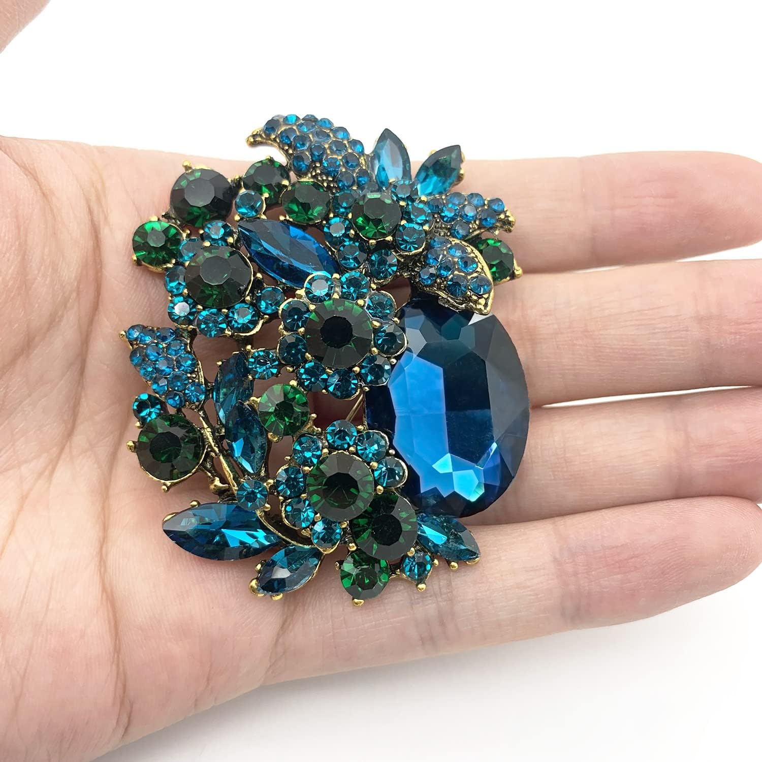 XGALBLA Vintage Austrian Crystal Rhinestone Elegant Party Flower Leaf Vine Brooch Pin