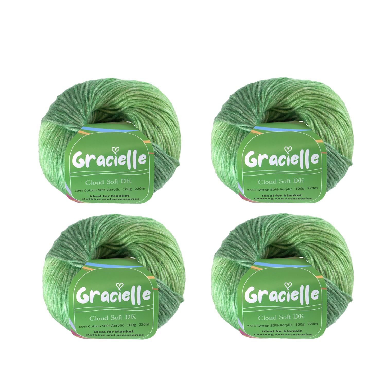 Gracielle Cloud Soft DK Yarn, 100g (220m) Gradient Ombre Cotton-Acrylic Blend, for Crochet and Knitting, Double Knitting Yarn for Blanket, Jumpers, top or Cardigan
