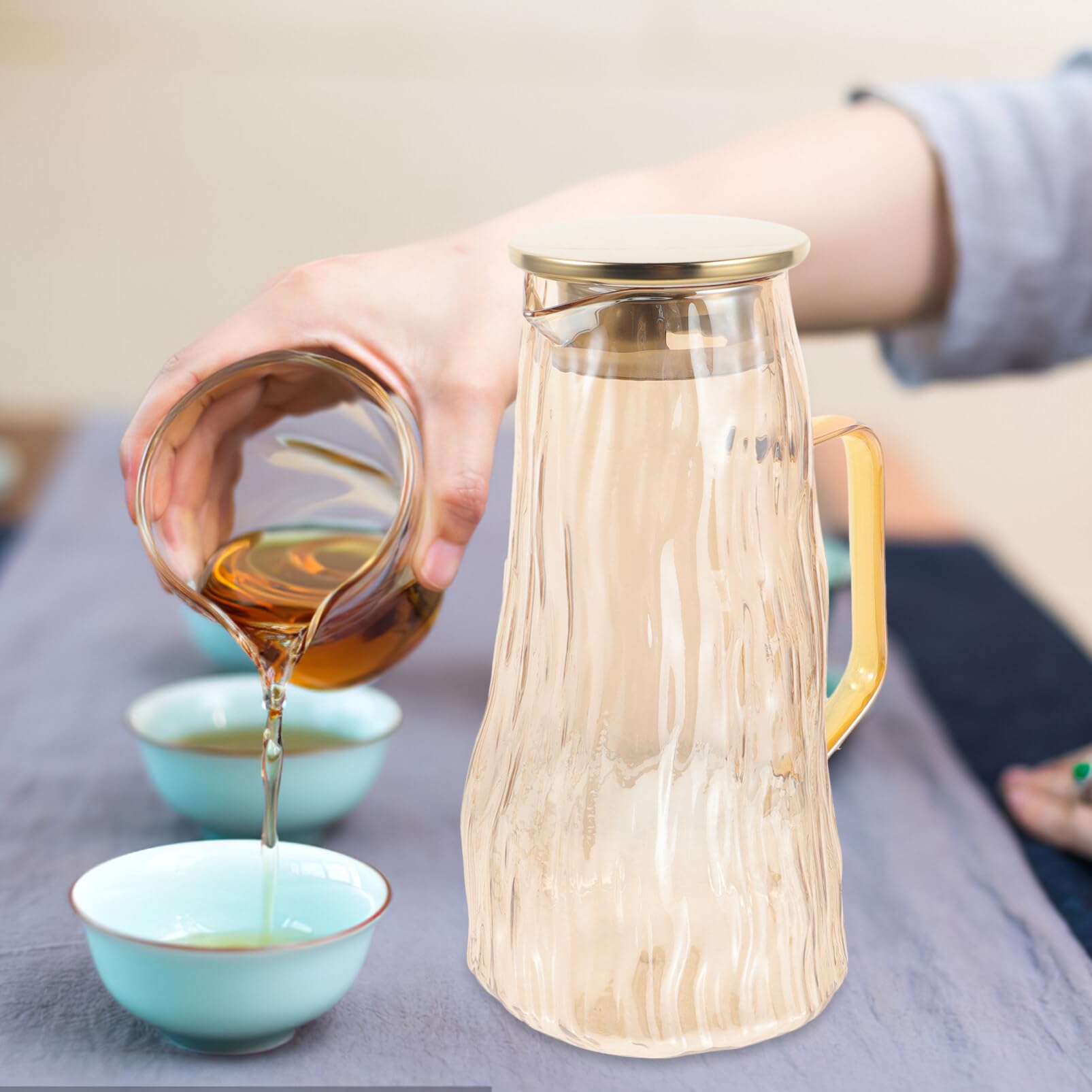ifundom Wasserkrug Mit Deckel Eisteekanne Aus Glas Teekanne Mit Fruchteinsatz Saftkrug Für Fassungsvermögen Wasserspender Für Aromatisiertes Wasser Geeignet Für Kühlschrank Und Täglichen g
