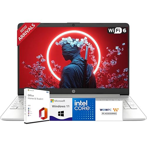 HP 15.6'' Business and Student Laptop Included with Microsoft Office, Intel Powerful Processor, 16GB RAM, 512GB SSD, Ultra Quiet Design, Long Battery Life, Wi-Fi 6, Bluetooth 5, Windows 11 Pro, WOWPC