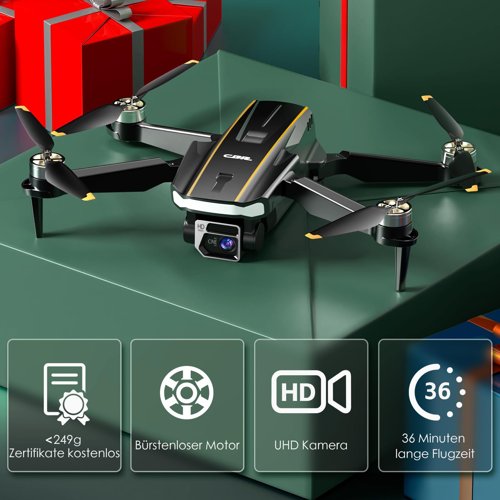 Robuster bürstenloser Motor-Drohne mit Kamera für Anfänger, CHUBORY A68 WiFi FPV Quadcopter mit 2K HD-Kamera, automatischer Schwebe, 3D-Flips, kopfloser Modus, Trajektorienflug, 2 Batterien