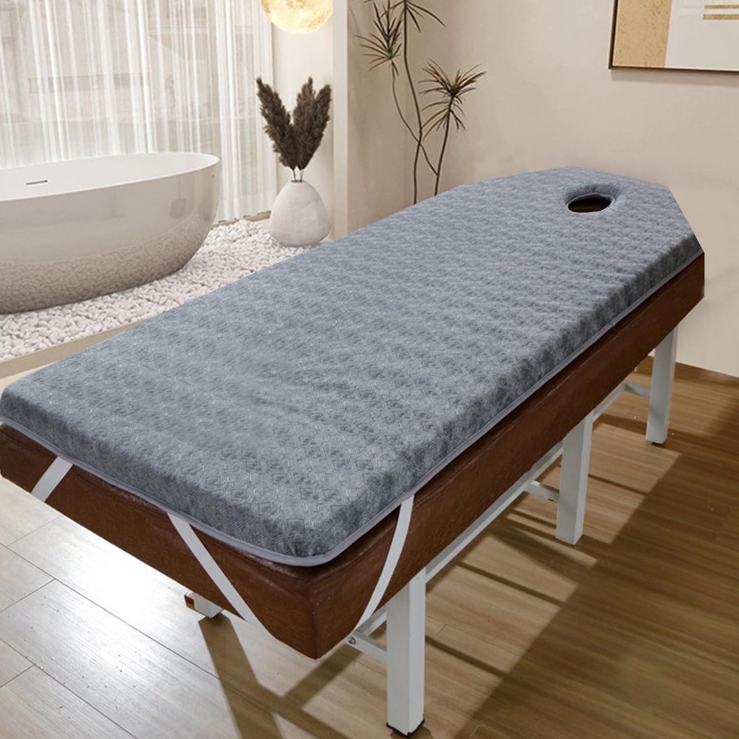Gray(t),180 * 60cm,LDLCYCN Latex Massage Table Topper Foam Lash Mattress Topper with Non-Slip Strap Thicken 6Cm 2.4In Massage Table Mattress Pad for Beauty Salon Spa Massage Square Round Head