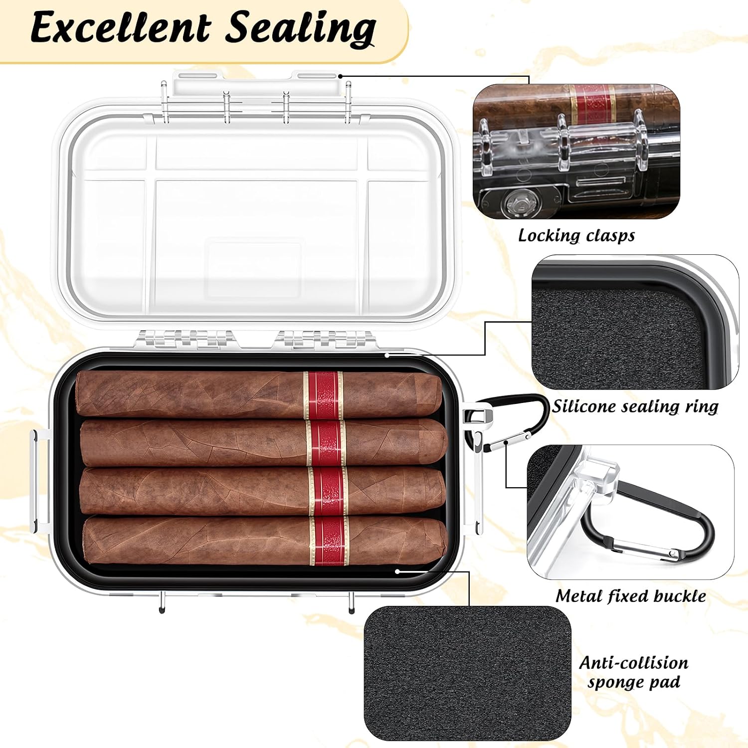 OGABEL Travel Cigar Case Humidor, Portable Cigar Storage Box Holds Cigars (38-52 Ring Gauge, 15cm), Airtight Cigar Holder with Shockproof Foam Inserts for Travel & Outdoor Use