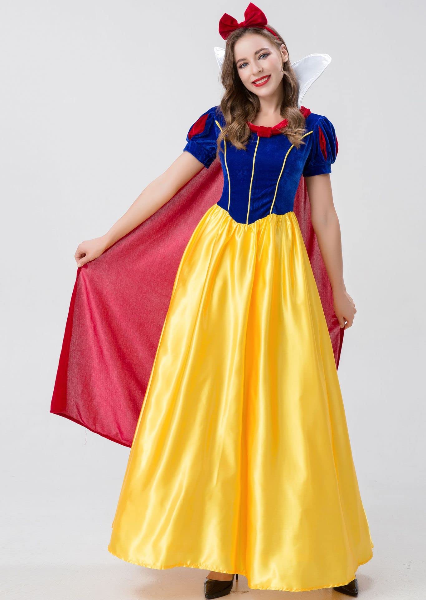 Costume Da Biancaneve Per Donna – Abito Lungo Con Mantello E Diadema, Perfetto Per Halloween E Cosplay
