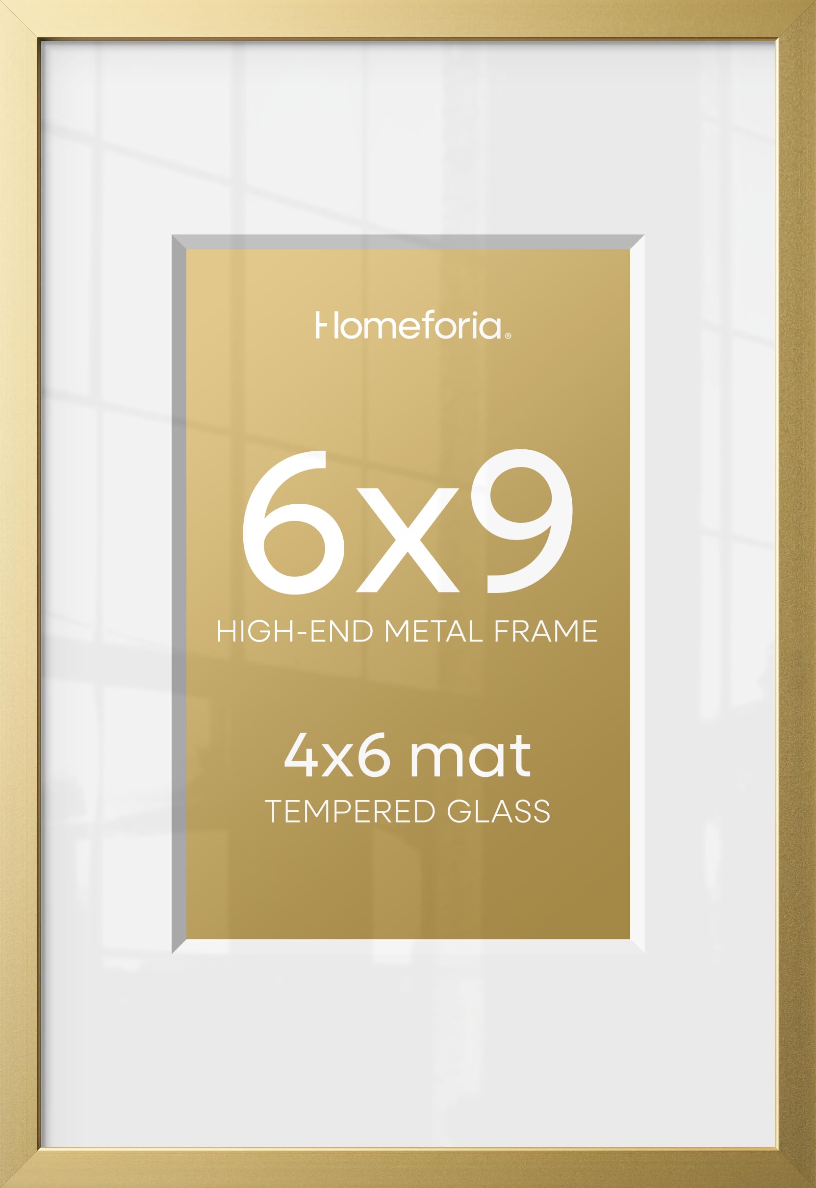 Homeforia 6x9 Gold Picture Frame, High-End Metal, 4x6 Mat, Glass | High End Aluminum, Tempered Glass, Acid-Free 4x6 Removable Mat, 6x9 in Edge-to-Edge Display 9x6, Wall Kit, Set Of 3