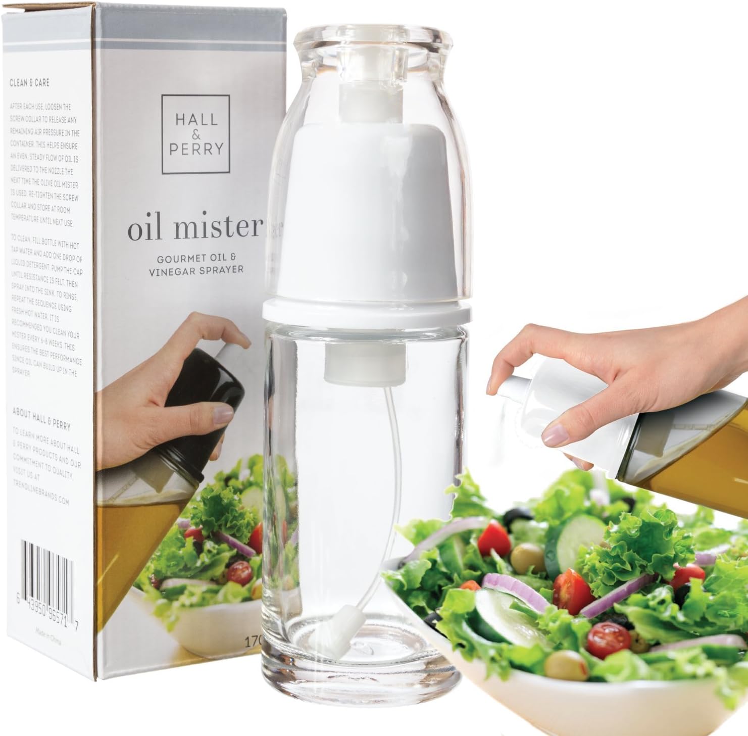 Oil Sprayer Gourmet Olive Oil and Vinegar Mister and Dispenser | Air Pressure Only Non-Aerosol Clog-Free, White