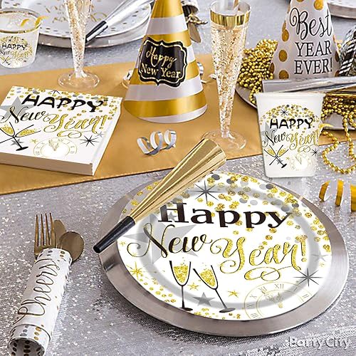 Miniatura 8 de PAMMYAN Juego de vajilla para fiesta de Año Nuevo 2024  Juego de vajilla desechable de 152 piezas, platos de papel dorado, servilletas, vasos,