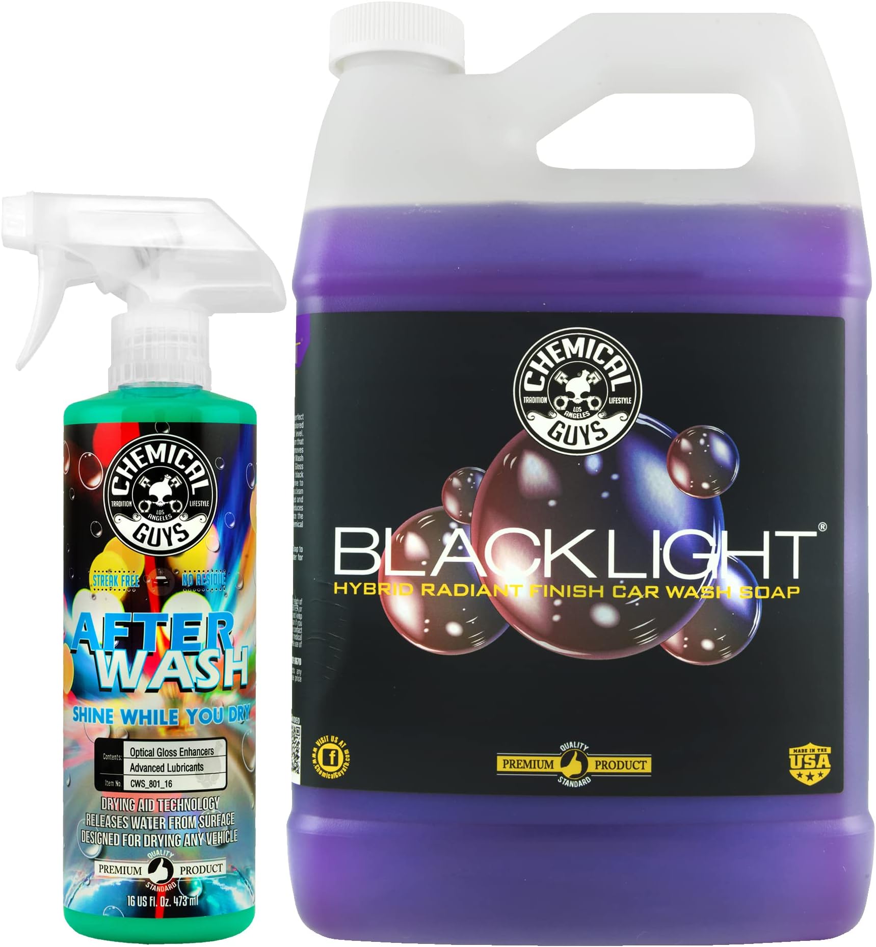 Chemical Guys CWS619A Car Wash, Dry & Shine Bundle - Black Light Foaming Car Wash Soap, 128 oz (1 Gallon) + After Wash Gloss Boosting Drying Aid (16 oz) (2 Items) Works on Cars, Trucks, SUVs