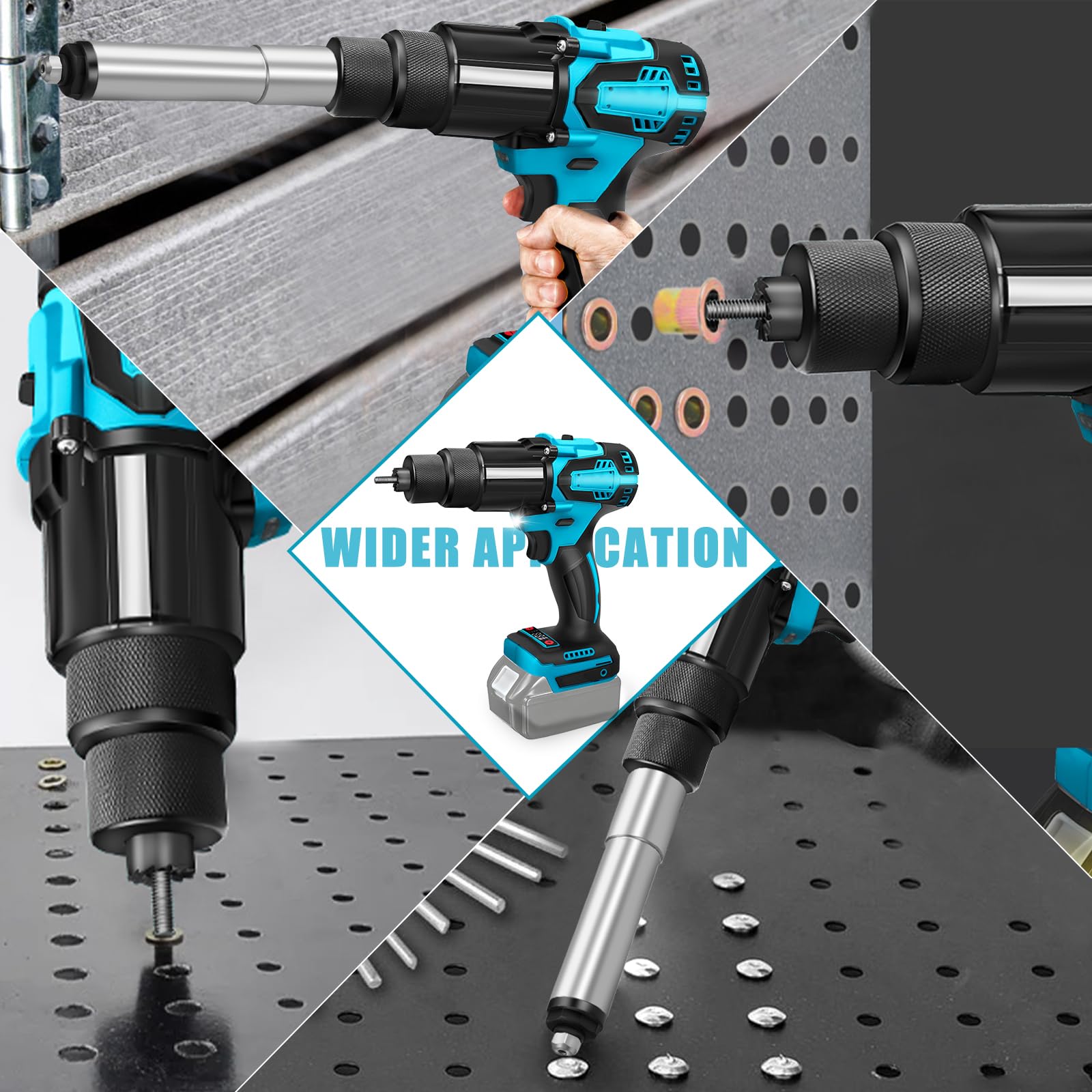 Pistolet à riveter compatible avec batterie Makita (non inclus), 2 en 1, riveteuse électrique avec embouts pour M6 M8, pour rivets de 2,4 à 4,8 mm