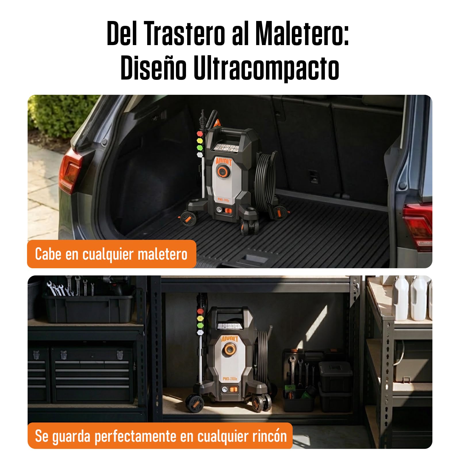 AIVOLT Hidrolimpiadora de Alta Presión 1800W, 170 Bares | con 5 Boquillas de Modos Diferentes y Manguera de 7,6 Metros, Caudal Máx 360 L/H, para Hogar, Suelo, Cristales y Coche ect.