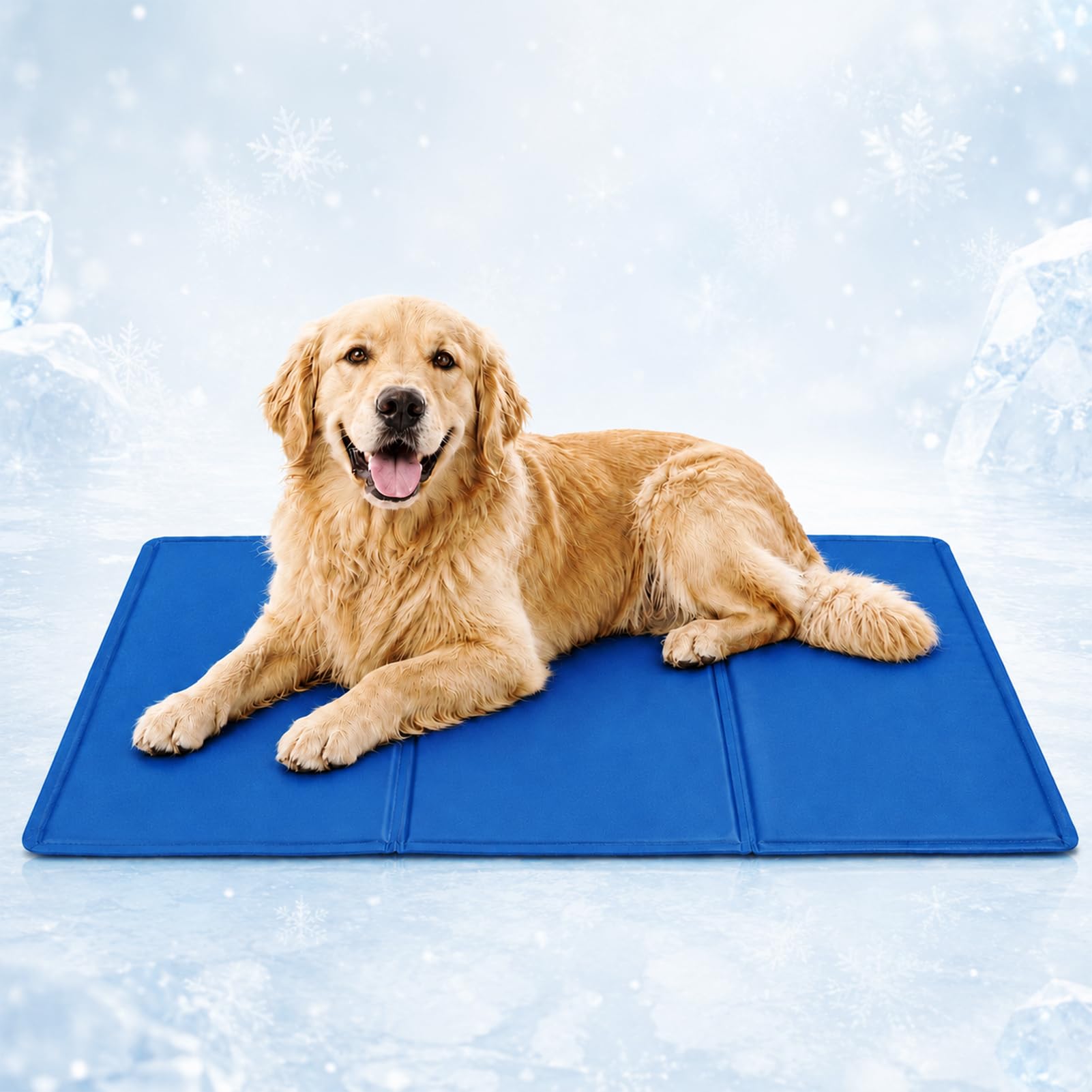 Alfombra Refrescante para Perros y Gatos, Cama de Gel Resistente a Arañazos, Cojín Frío Plegable Impermeable para Interior Exterior Viaje Coche Transportín Sofá (Blue,70×110cm)