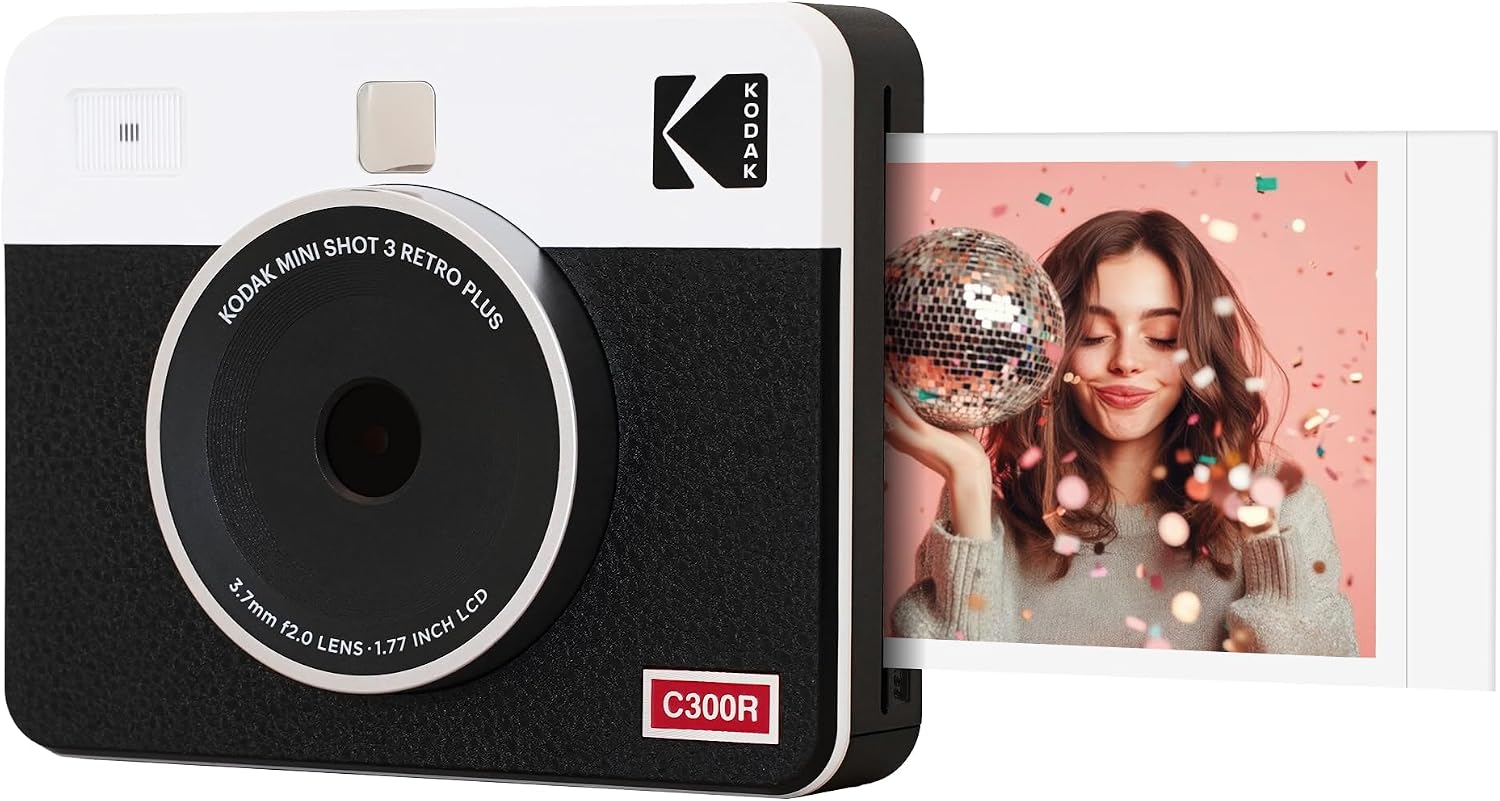 Kodak Mini Shot 3 Retro – Portable Instant Camera and Photo Printer – 2-in-1 Printer Compatible with iOS & Android – Bluetooth Connection – (7.6 x 7.6 cm) – White