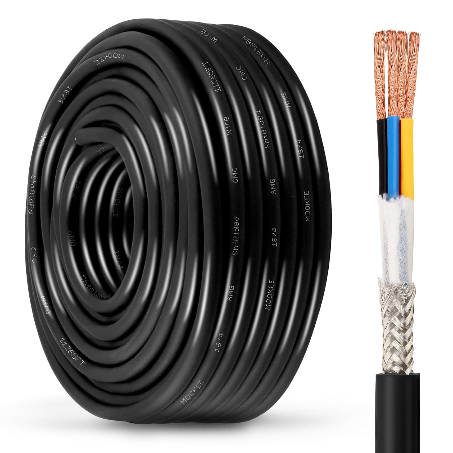 18/4 Shielded Wire 100FT,18AWG 4 Conductor Shielded Cable Stranded Pure Copper CNC Wire for CNC Router Machine,CNC VFD Spindle,3D Printer,Stepper Motor,Transformer,etc.