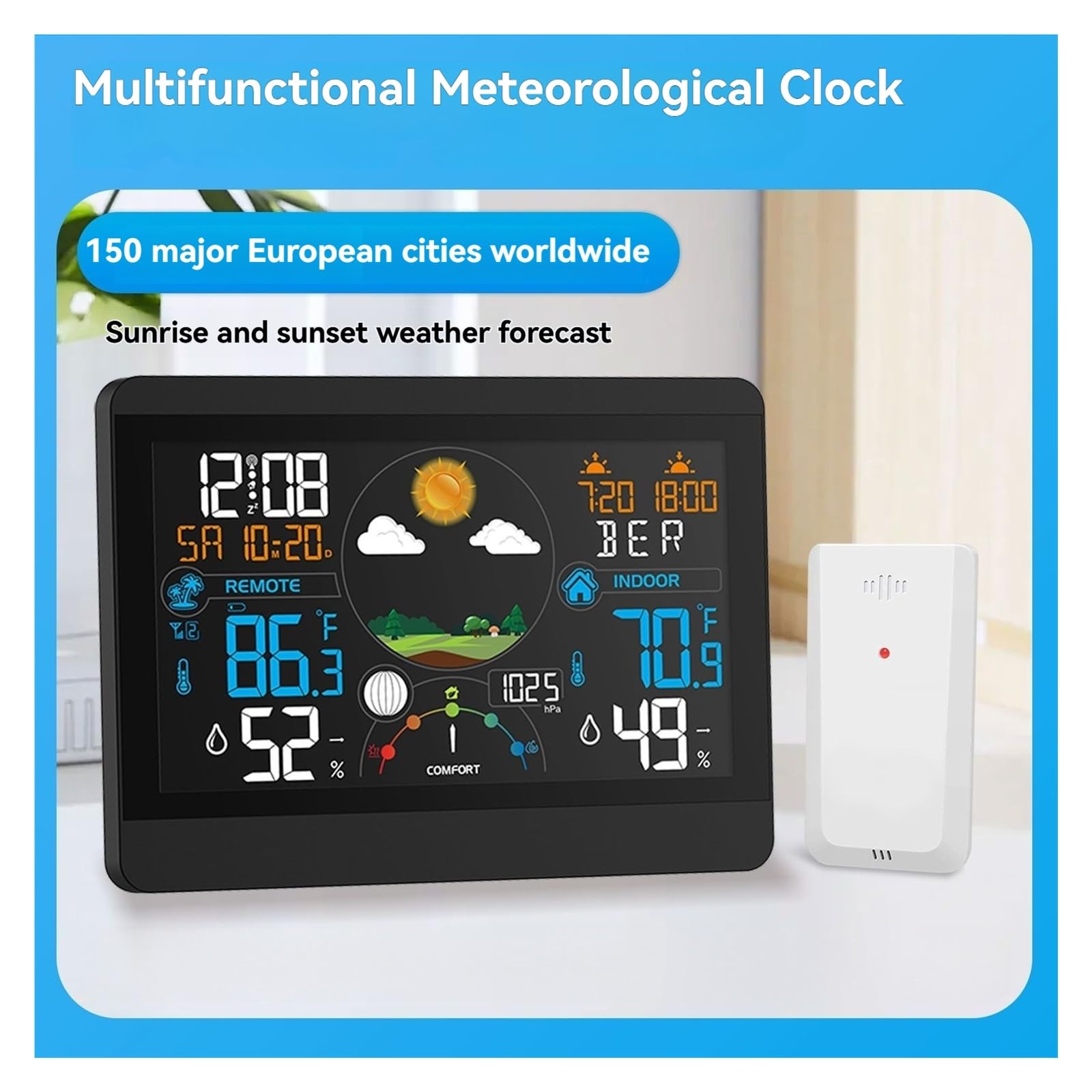 Estación meteorológica, Estación meteorológica profesional, pronóstico de 5 niveles y monitor inalámbrico fase lunar